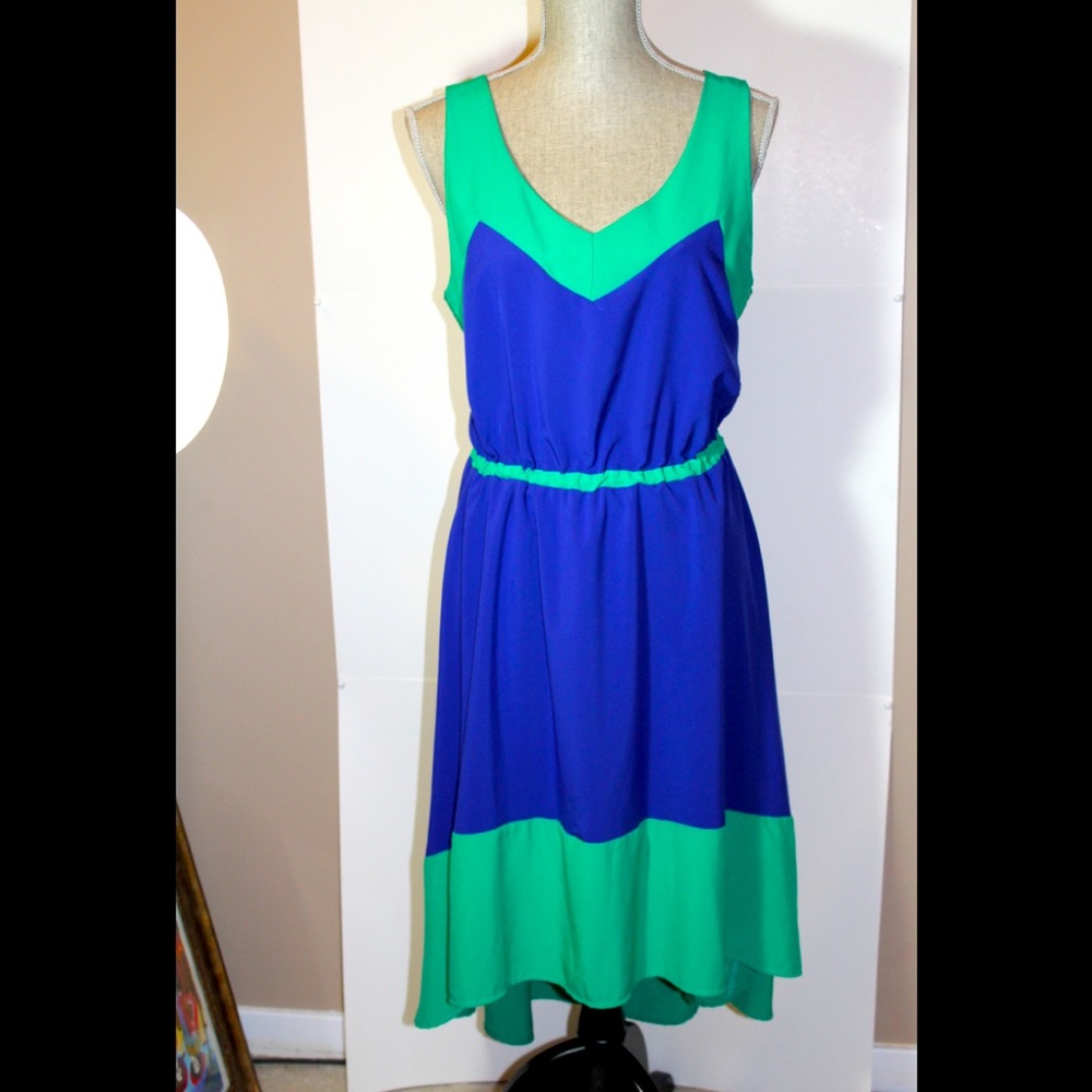 Lucy Love Color-block Hi Low Summer Dress L New